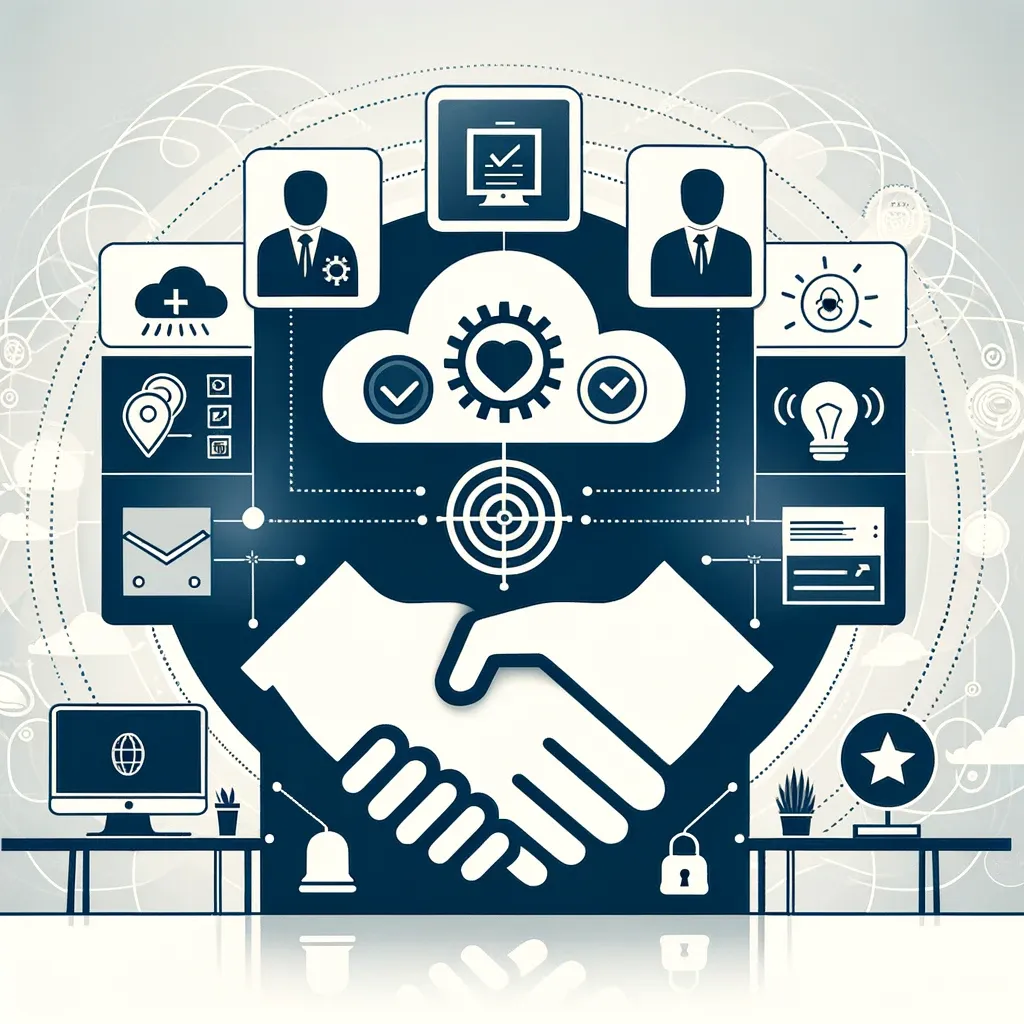 A co-managed IT services handshake with icons around it.