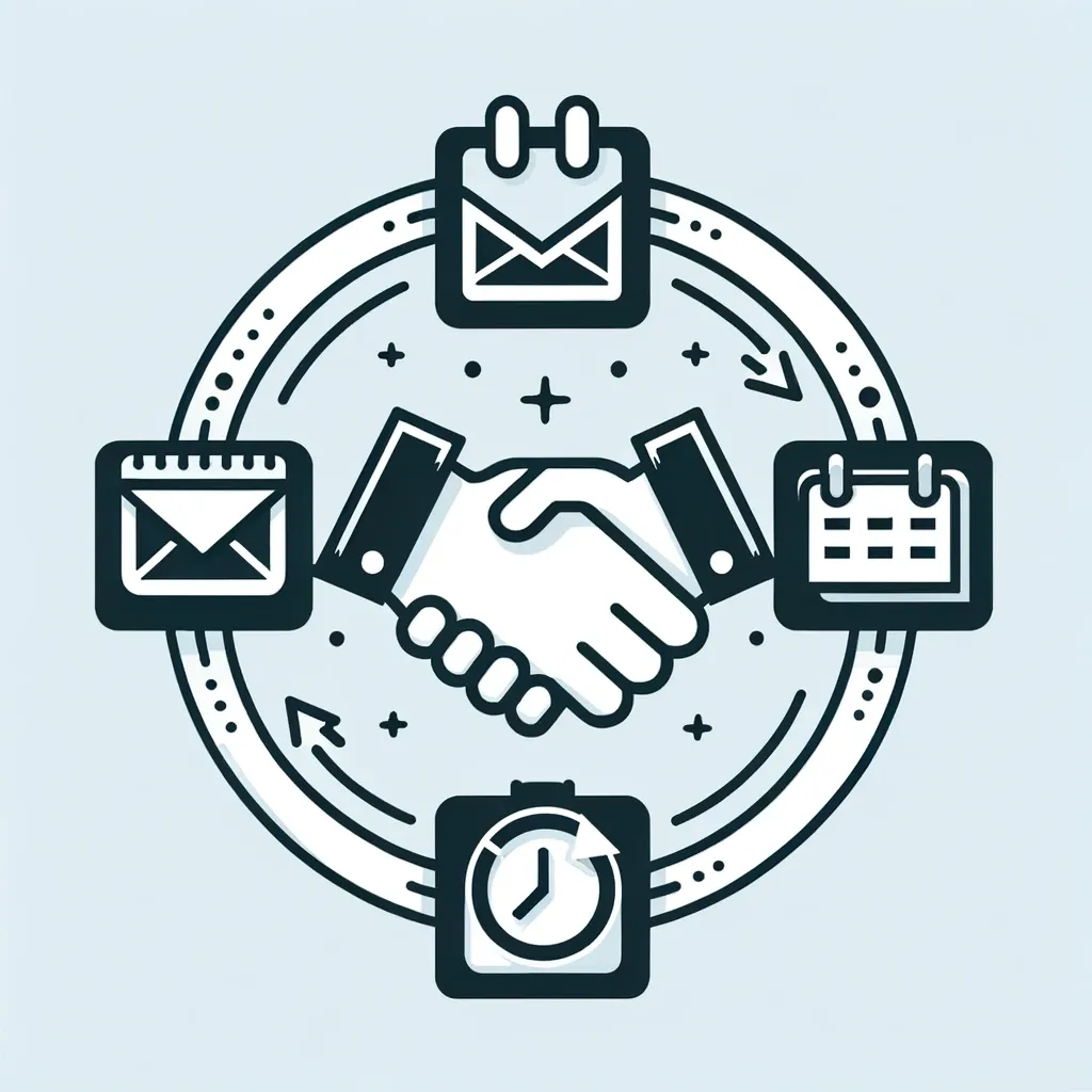 An illustration of a handshake with icons around it, representing the aftermath of a business trade show.