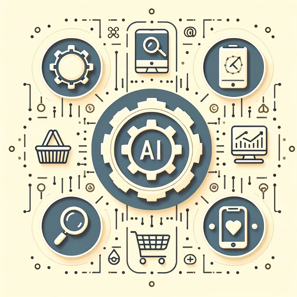 AI: Marketing - A quick introduction

This concept showcases the power of Artificial Intelligence (AI) in marketing. The design features gears and icons on a beige background, representing the seamless integration of AI technology