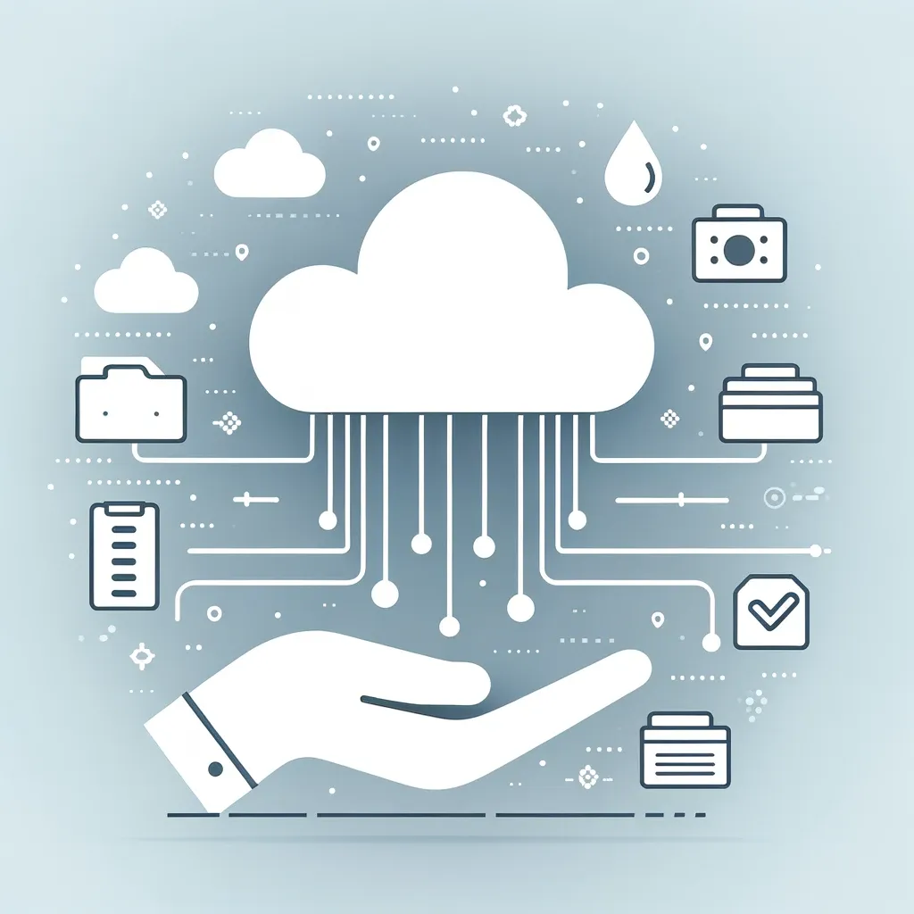 Your Cloud Questions: Answered - A hand holding a cloud with icons around it.