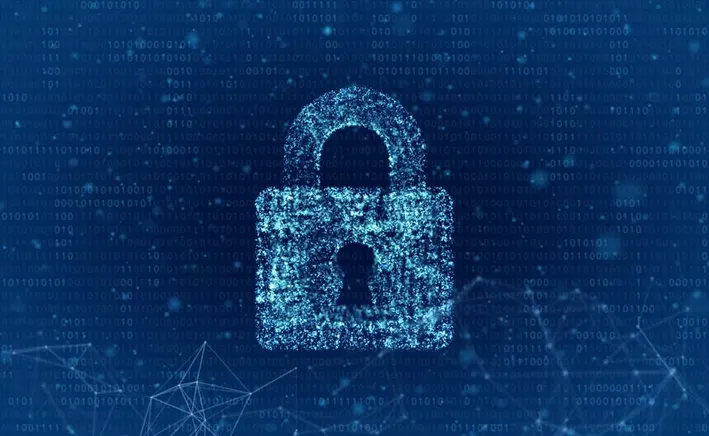 An image of a padlock on a blue background representing data security compliance in the financial services industry.