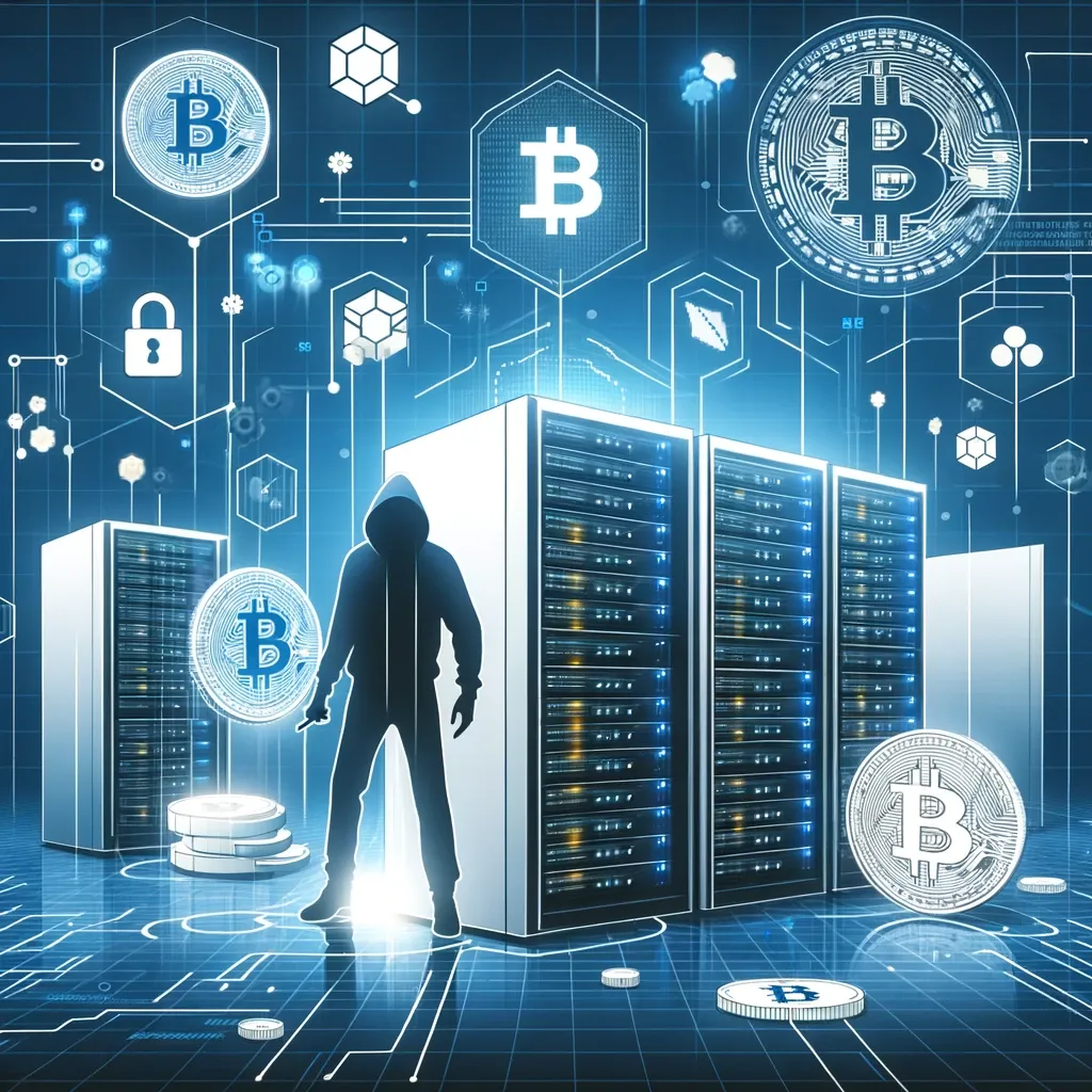 A man is standing in front of a cryptocurrency server.