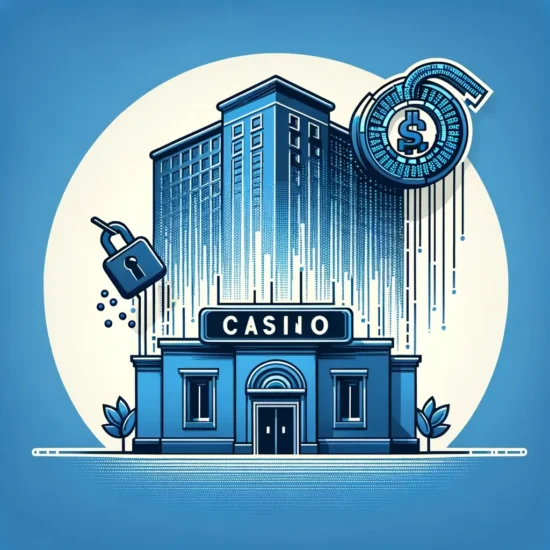 An illustration of a casino building with a lock on it, highlighting network security.