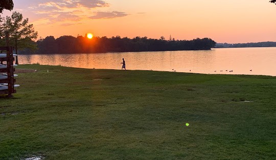 A person is playing frisbee on a lake at sunset, reminiscent of how smoothly managed IT services facilitate operations.