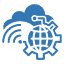 A blue icon illustrates a cloud with Wi-Fi signals, a globe, and a gear, seamlessly symbolizing global connectivity and cloud technology in the Energy IT sector.