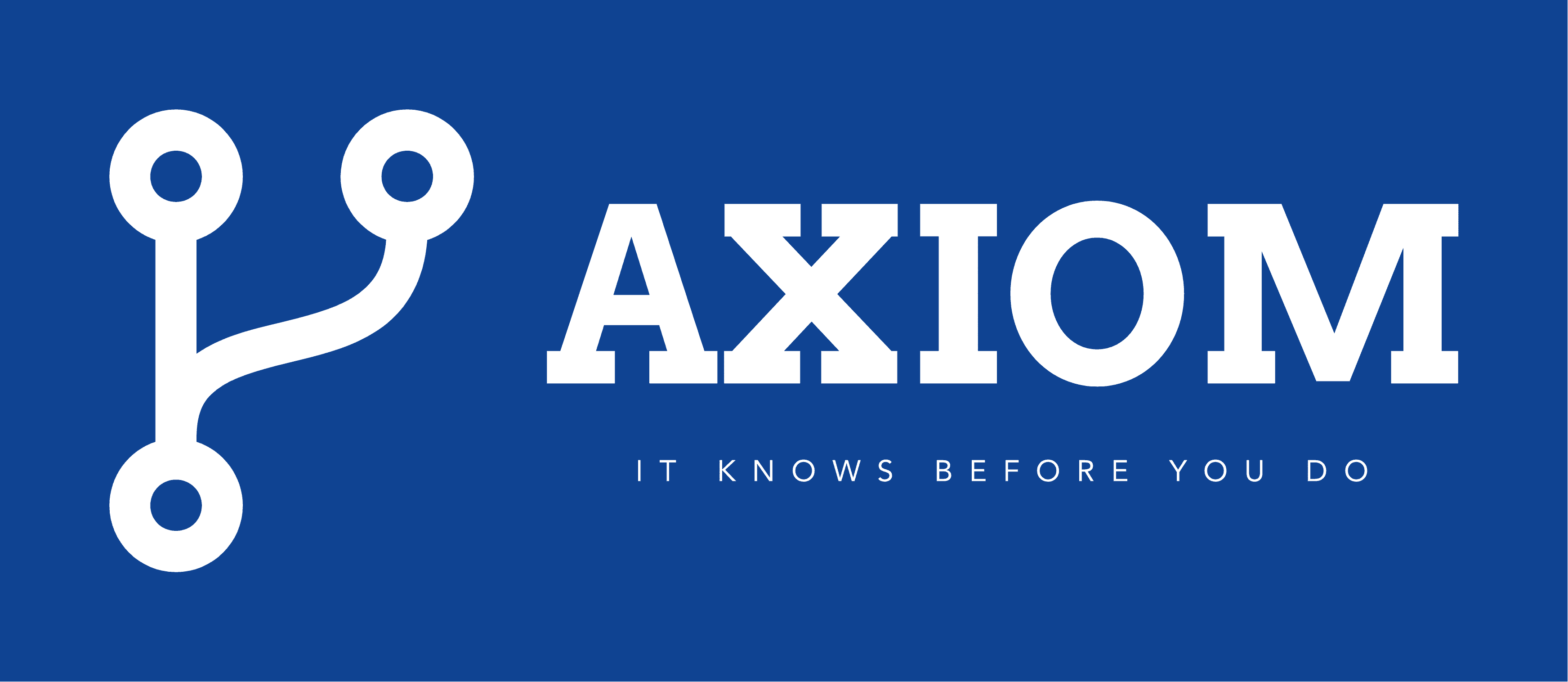 Logo with the word "AXIOM" and the tagline "It Knows Before You Do" on a blue background, featuring a stylized branching symbol that suggests protection against threats like RIBridges ransomware attacks.