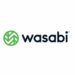 The Wasabi logo features a green circular icon with a stylized "W" and the word "wasabi" in lowercase black letters, often recognized among Triton Technologies partners.