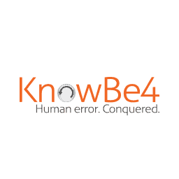 KnowBe4 logo with the text "KnowBe4" in orange and "Human error. Conquered." below in gray; the letter "o" is stylized with a shield icon, highlighting Triton Technologies partners' commitment to security.