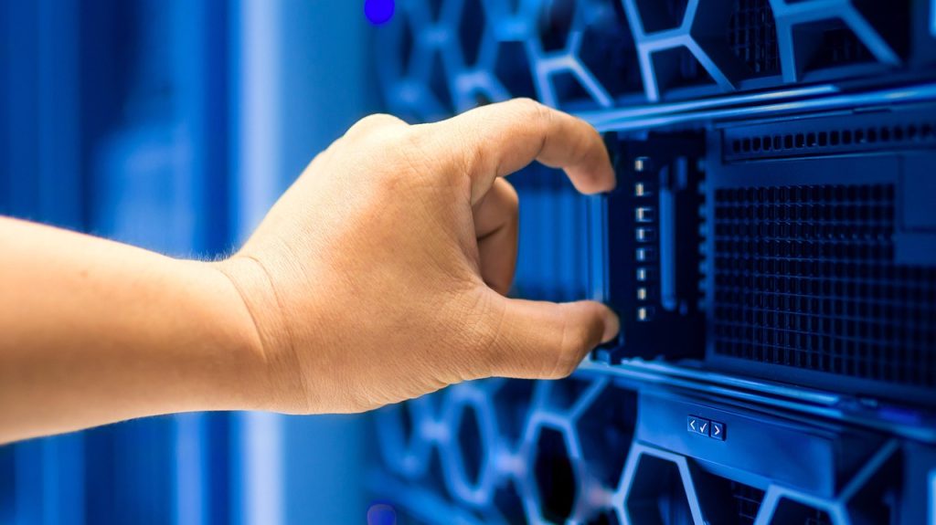 IT engineer working in server room