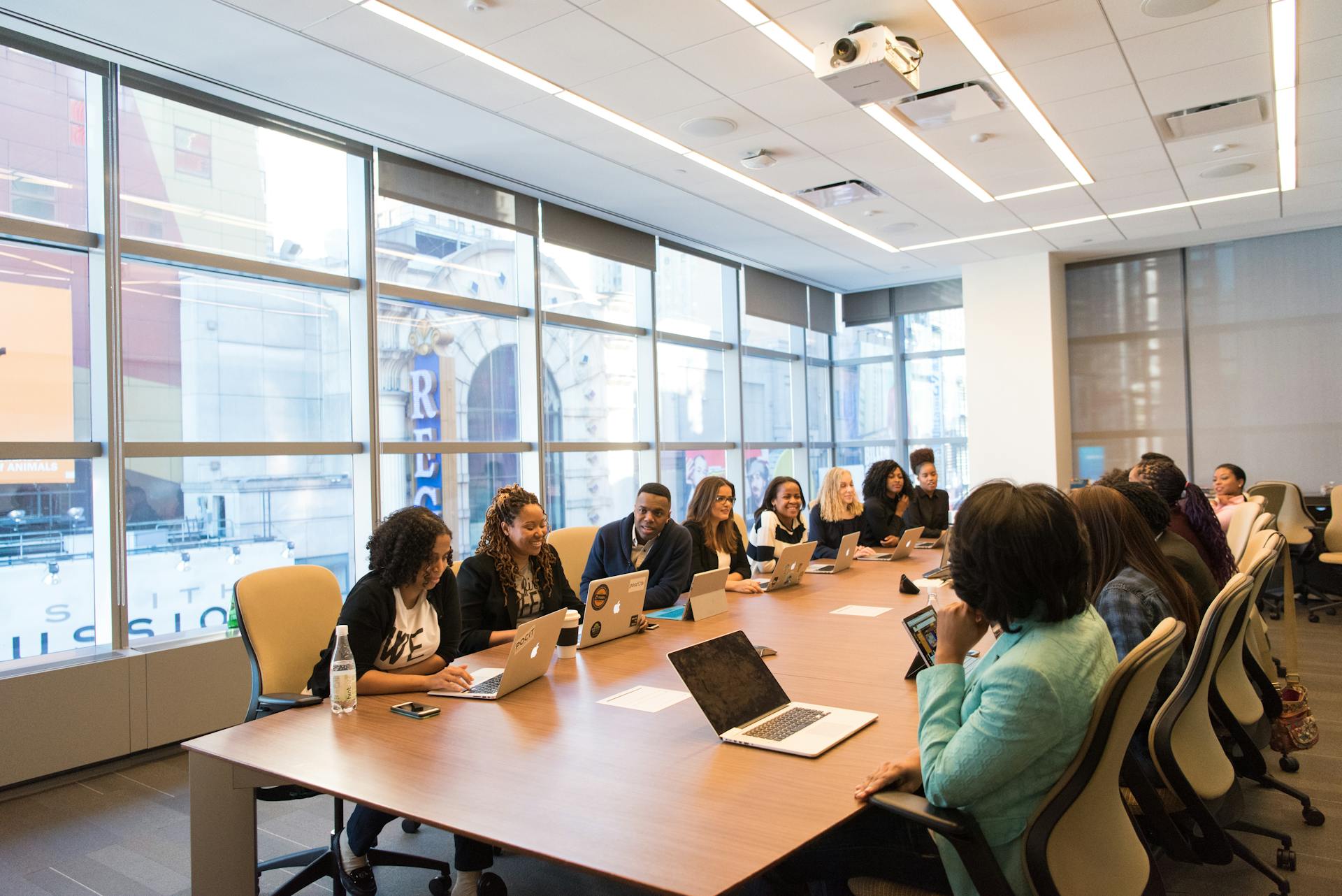 Business professionals in a technology-enabled workspace