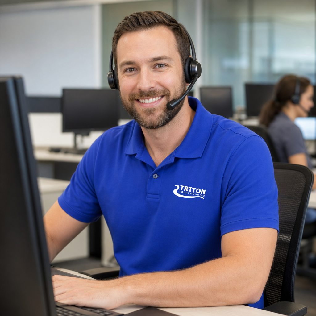 Triton Technologies support engineer at workstation
