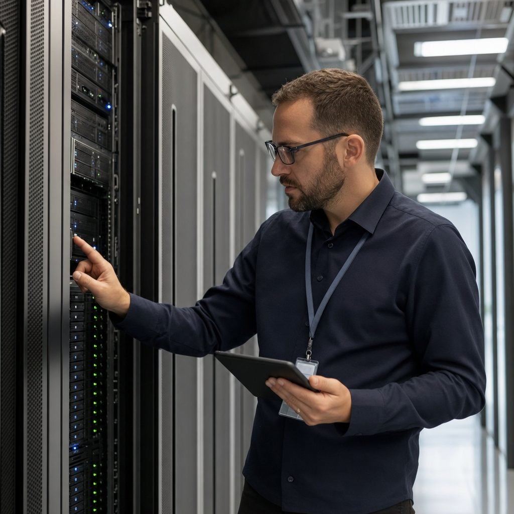 IT infrastructure engineer at server racks — Triton Technologies cybersecurity for New York, NY.