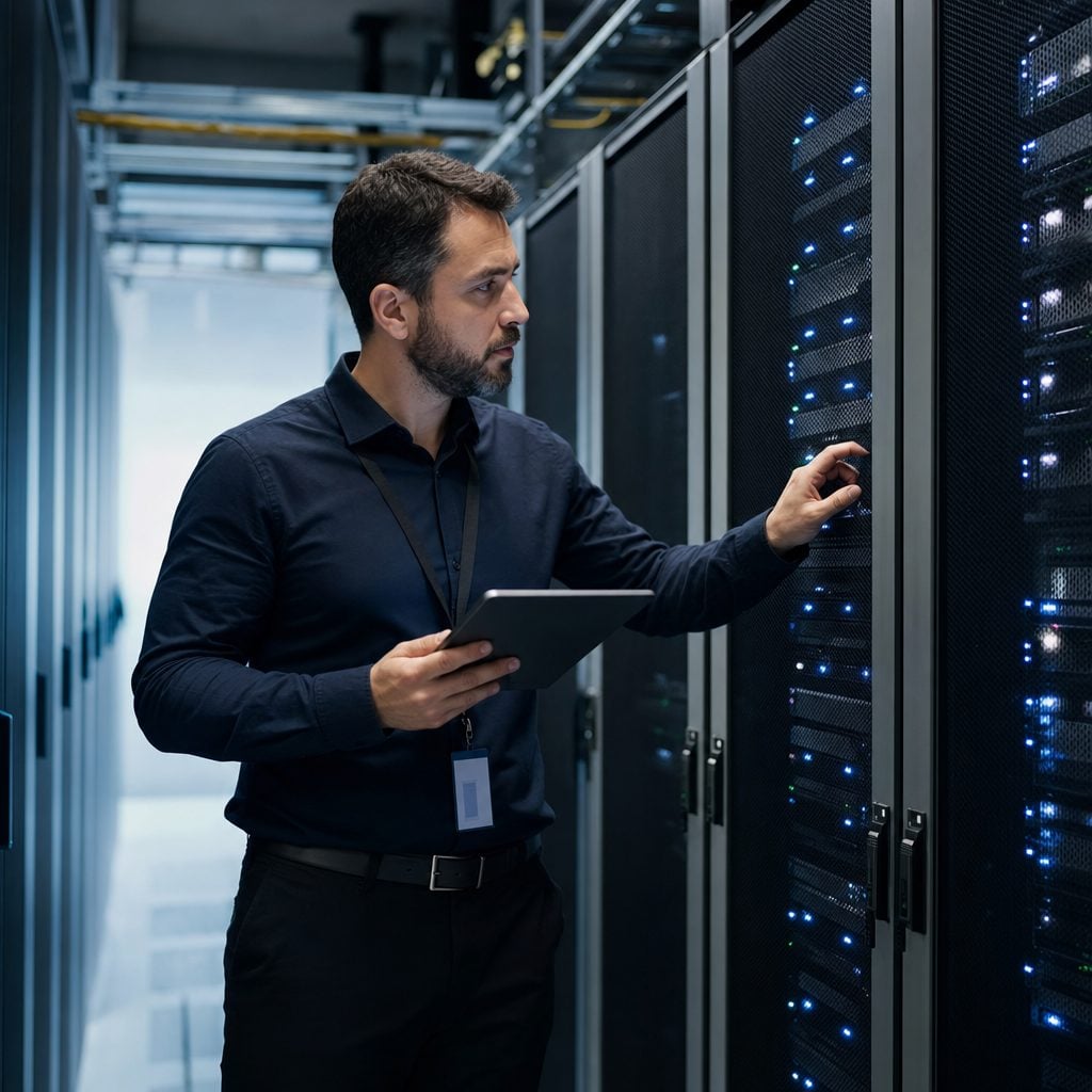 IT infrastructure engineer at server racks — Triton Technologies cybersecurity for New York, NY.