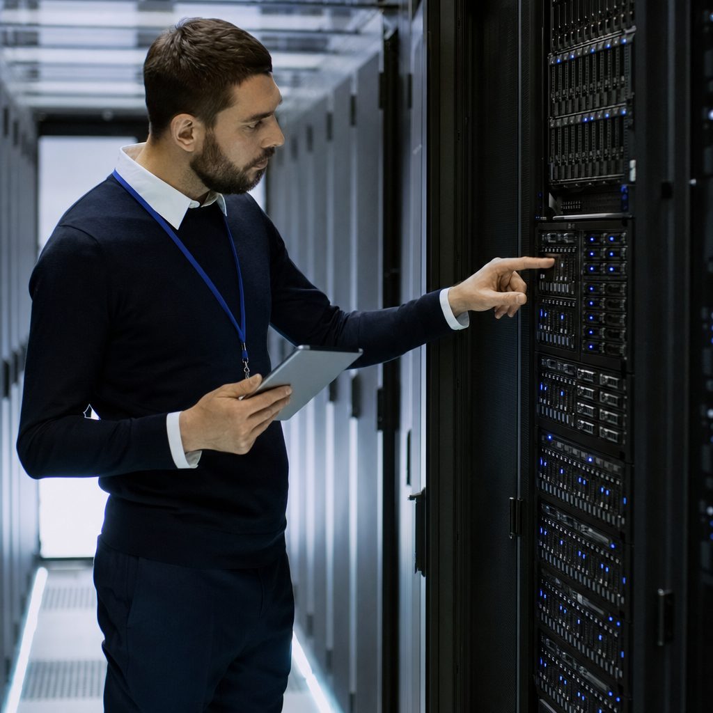 IT infrastructure engineer at server racks — Triton Technologies cybersecurity for New York, NY.