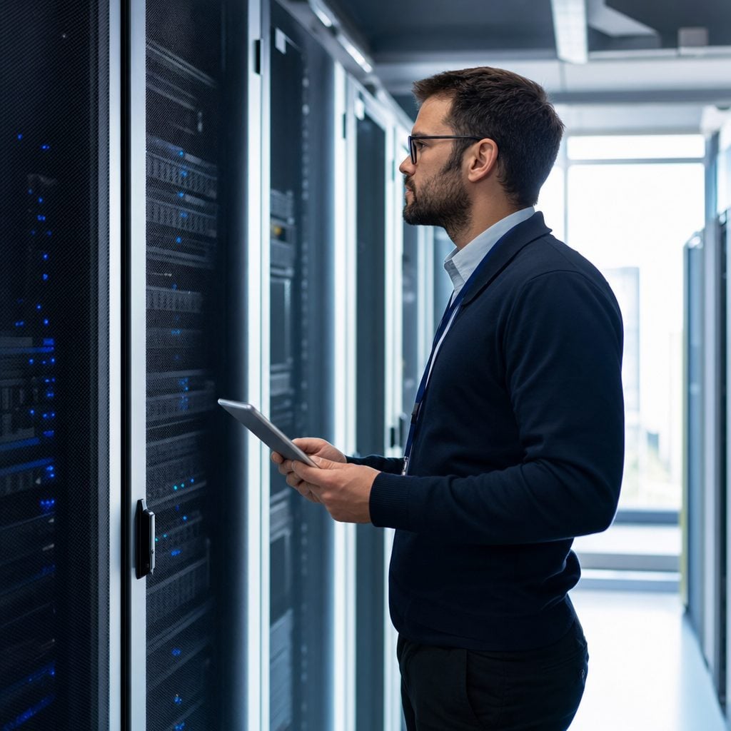 IT infrastructure engineer at server racks — Triton Technologies cybersecurity for New York, NY.