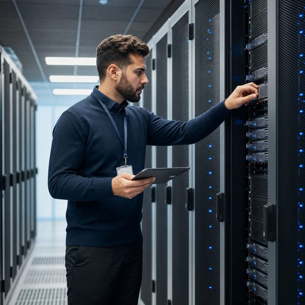 IT infrastructure engineer at server racks — Triton Technologies cybersecurity for New York, NY.