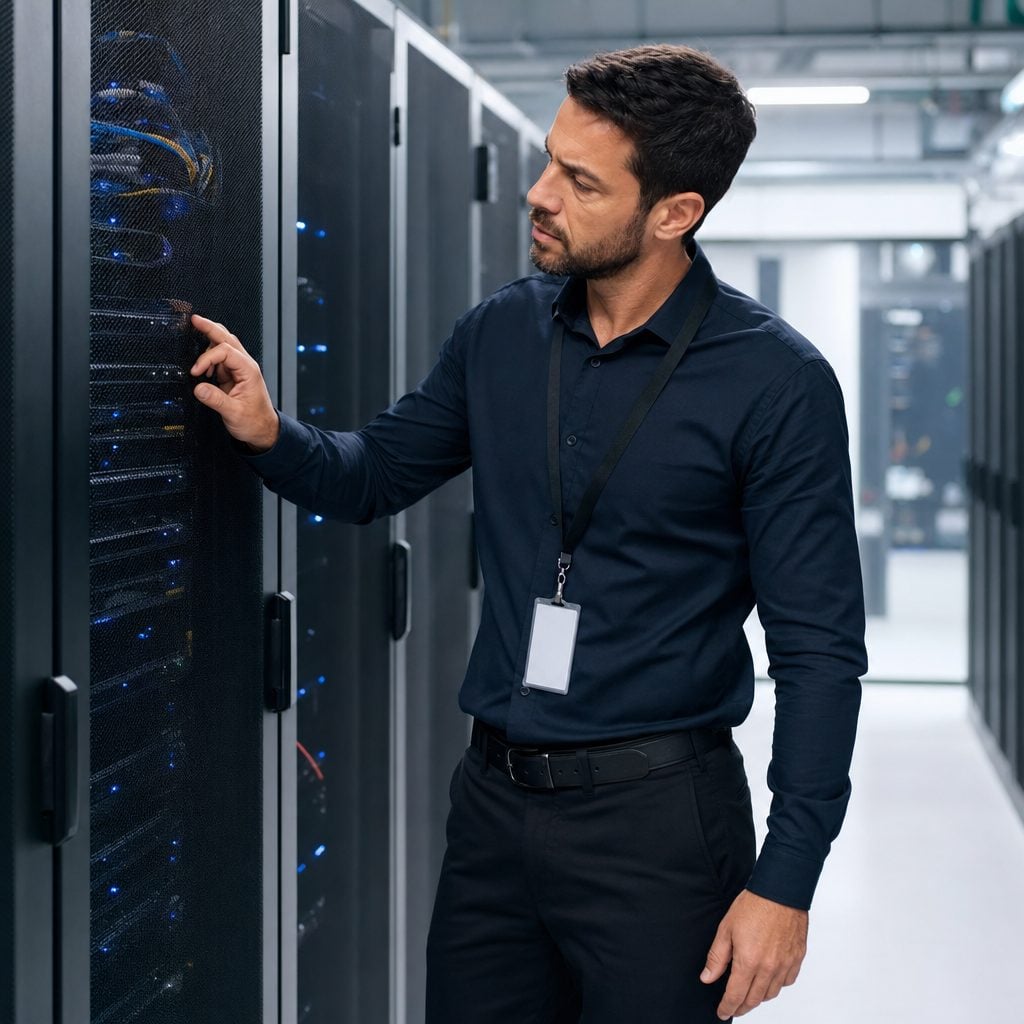 IT infrastructure engineer at server racks — Triton Technologies cybersecurity for New York, NY.