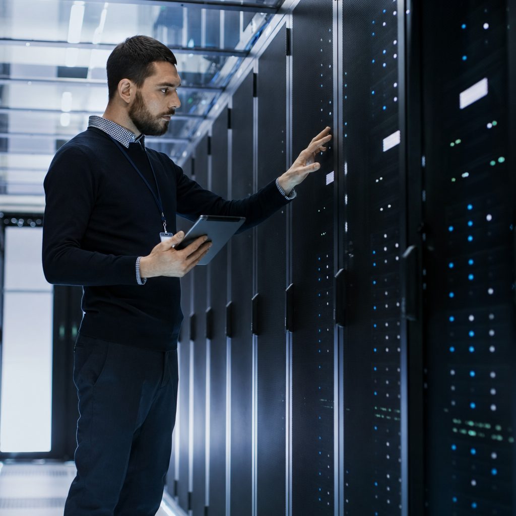 IT infrastructure engineer at server racks — Triton Technologies cybersecurity for New York, NY.