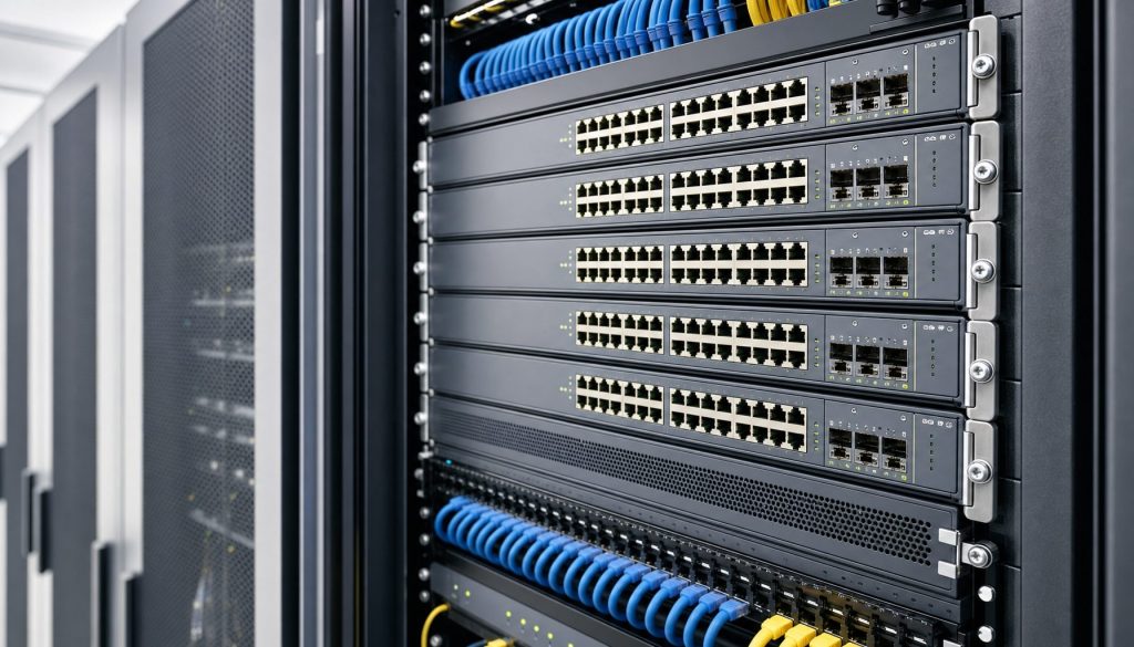 Enterprise network switches and cabling in a data center, networking infrastructure