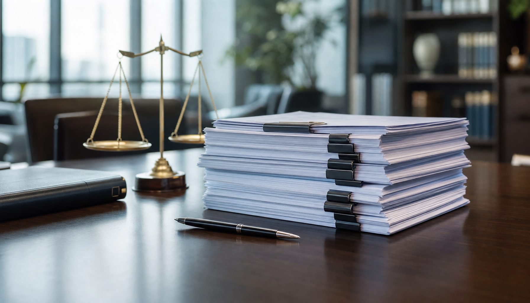 Regulatory documents and scales of justice, illustrating new FTC data security rules