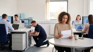 Employee reading a data breach notification letter at the office