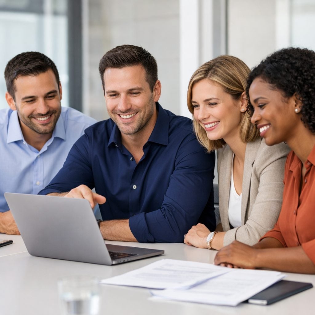 IT consultant reviewing a technology strategy plan with a small business team