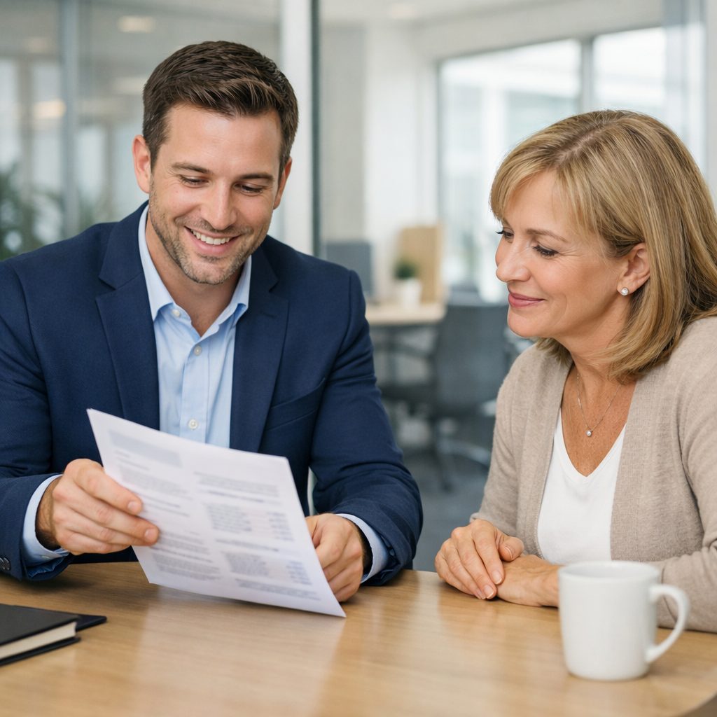 Triton account manager walking a business client through an itemized service proposal