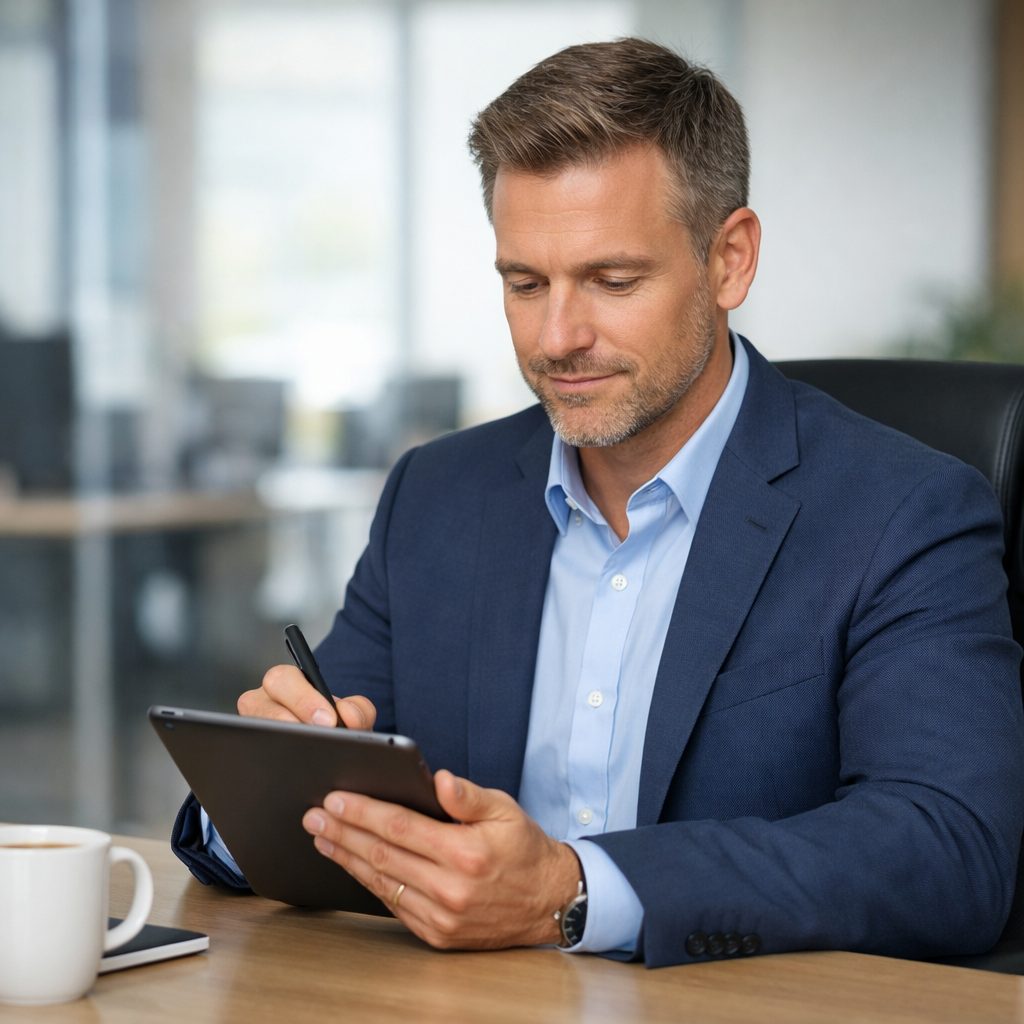 Office manager answering a security readiness checklist on a tablet