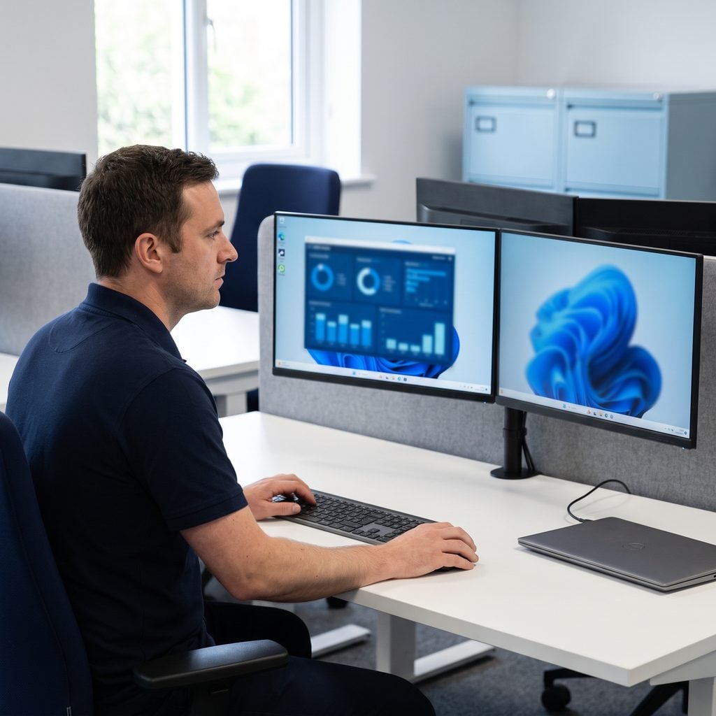 Triton security engineer monitoring security dashboards at his desk