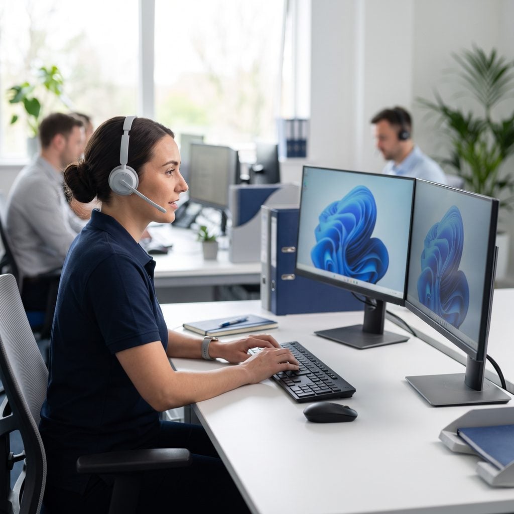 Triton help desk technician taking a support call for a Worcester business