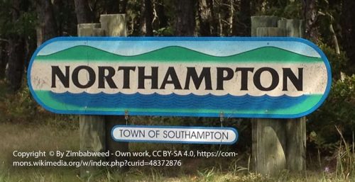 A sign surrounded by lush vegetation reads "Northampton" with the words "Town of Southampton" beneath, hinting at a place where even managed IT services in Northampton thrive amidst natural beauty.