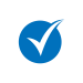 A blue circle with a black check mark inside stands out on the black background, symbolizing thoroughness akin to a PCI compliance checklist.